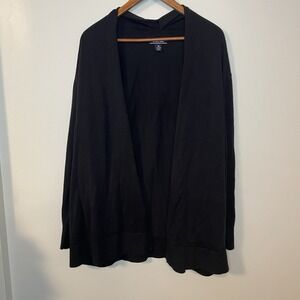 Lands' End Women's Open Front Cardigan Size 1X 16-18 Black 100% Cotton